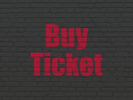 Tourism concept: Painted red text Buy Ticket on Black Brick wall background