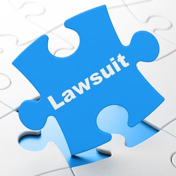 Law concept: Lawsuit on Blue puzzle pieces background, 3D rendering