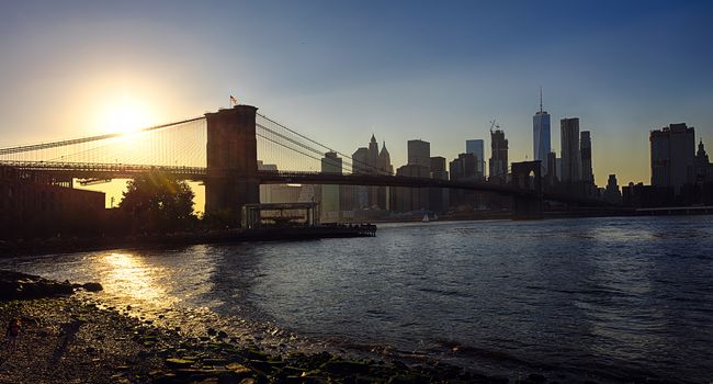 Brooklyn Bridge in New York with Manhattan