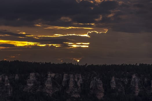 The view after sunset from the North Rim of the Grand Canyon, Arizona.