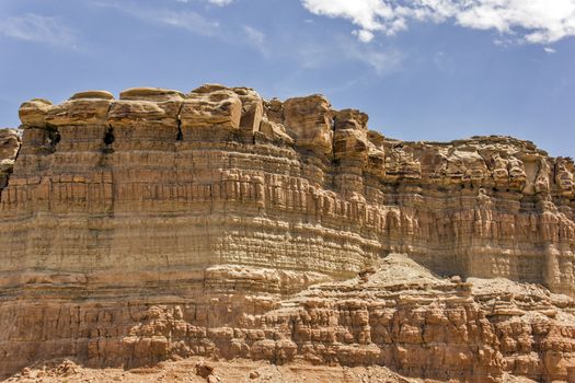 Multi-layered rock formations in the middle of Utah.