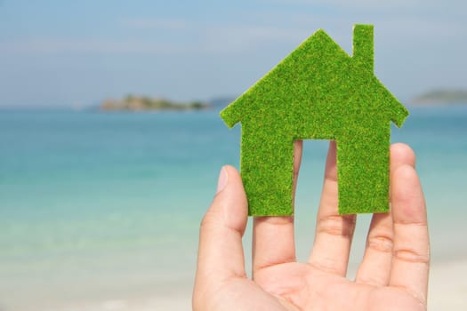 hand holding Eco house icon
