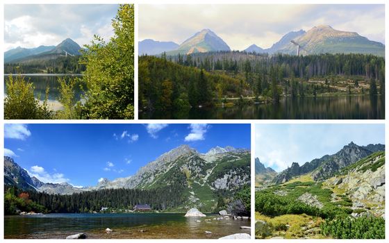 Photo collage with shots of places and nature of High Tatra mountains.