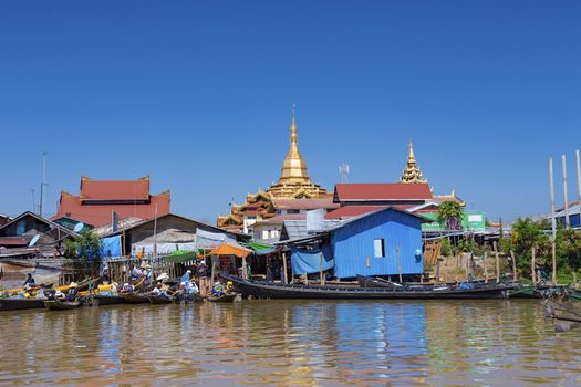 Traditional wooden stilt houses at the Inle lake, Shan state, Myanmar (Burma).