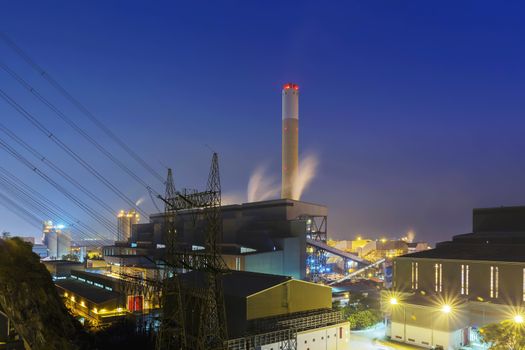 Glow light of petrochemical industry at night, hong kong