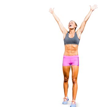 Sportswoman celebrating her victory in a white background 