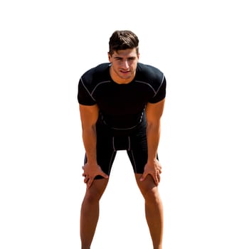 Sportsman posing his hands on knee in a white background