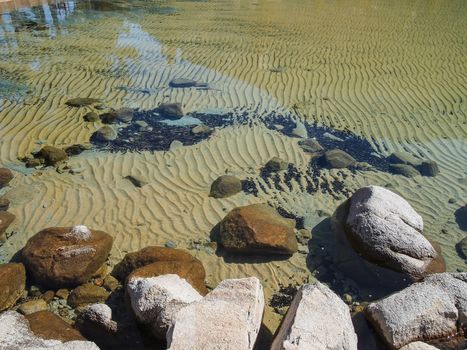 The crystal clear waters of Lake Tahoe, can see rock and sand
