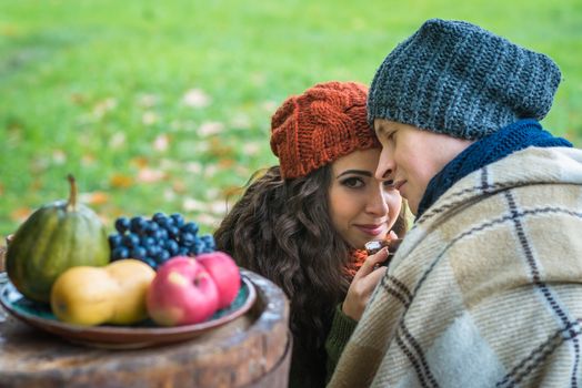 Portrait of couples in the autumn garden