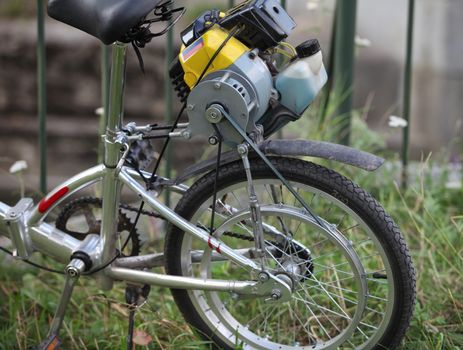 homemade, bicycle with a motor of the lawnmower, fragment   