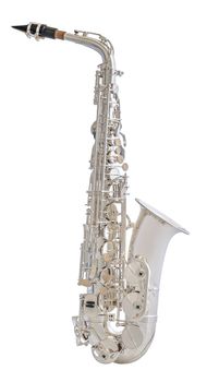 Silver Saxophone. Classical Music Wind Instrument Isolated on White Background