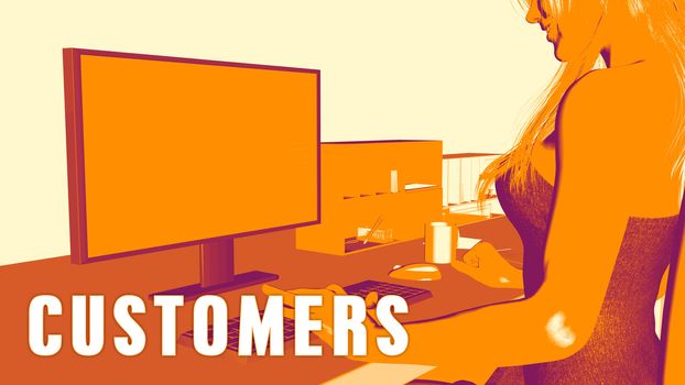  Customers Concept Course with Woman Looking at Computer
