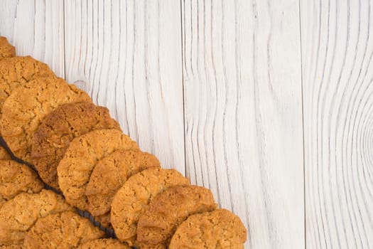 Cookie on an old white wooden table.Top view.