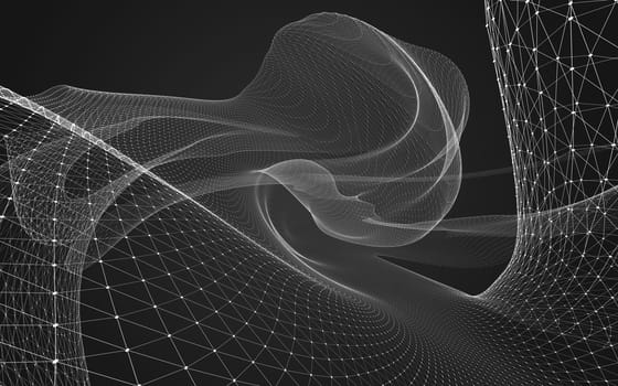 Abstract polygonal space low poly dark background with connecting dots and lines. Connection structure. 3d rendering