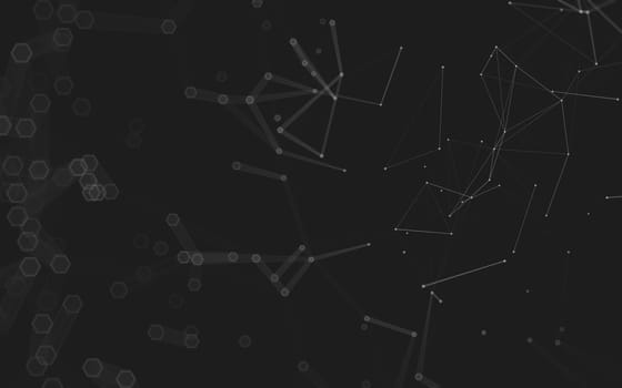 Abstract polygonal space low poly dark background with connecting dots and lines. Connection structure. 3d rendering