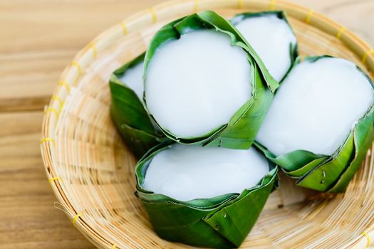 thai sweet dessert in banana leaf package