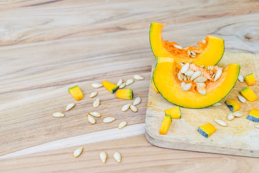 Sliced pumpkin on kitchen table