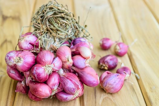 Shallot on wooden table