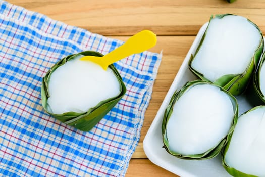 thai sweet dessert in banana leaf package