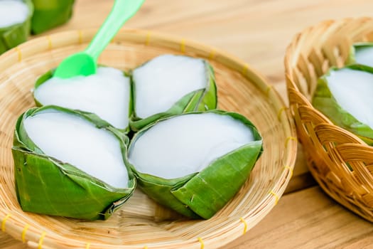 thai sweet dessert in banana leaf package