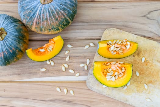 Sliced pumpkin on kitchen table