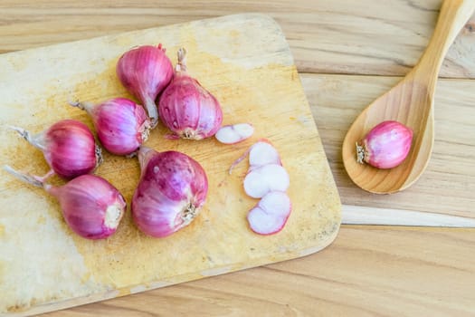 Shallot on the wooden board