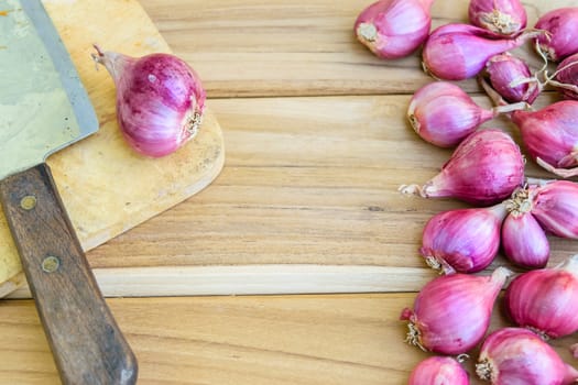 Shallot on the wooden board