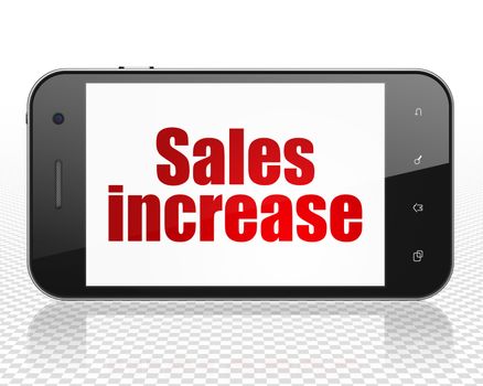 Marketing concept: Smartphone with red text Sales Increase on display, 3D rendering