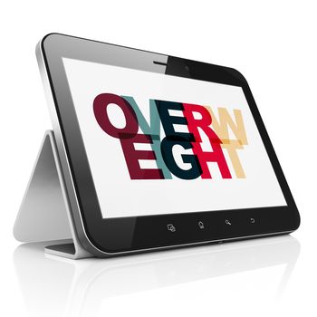Health concept: Tablet Computer with Painted multicolor text Overweight on display, 3D rendering