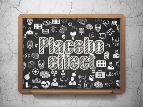 Medicine concept: Chalk White text Placebo Effect on School board background with  Hand Drawn Medicine Icons, 3D Rendering