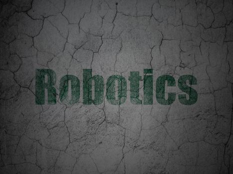 Science concept: Green Robotics on grunge textured concrete wall background