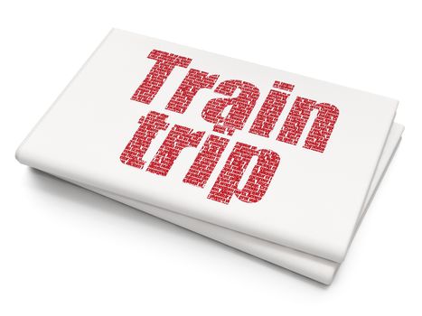Travel concept: Pixelated red text Train Trip on Blank Newspaper background, 3D rendering