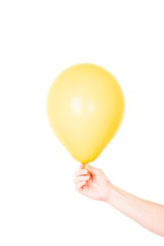 Hand holding balloon isolated on white background