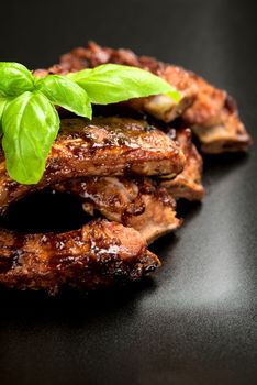 Barbecued ribs with oregano leaf