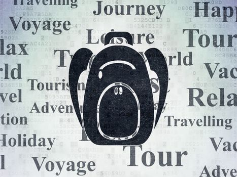 Tourism concept: Painted black Backpack icon on Digital Data Paper background with  Tag Cloud
