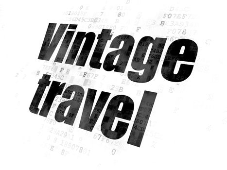Tourism concept: Pixelated black text Vintage Travel on Digital background