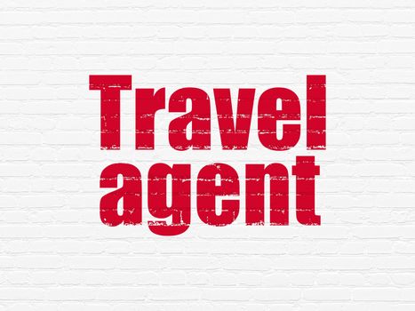 Vacation concept: Painted red text Travel Agent on White Brick wall background