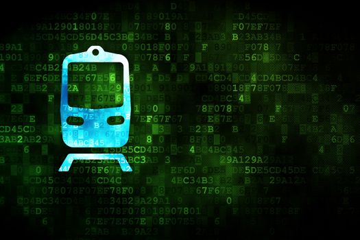Vacation concept: pixelated Train icon on digital background, empty copyspace for card, text, advertising