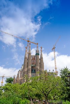 BARCELONA, SPAIN - JULY 13: Sagrada Familia of 2012 in Barcelona. Sagrada a surname - the most known the buildings created by Antoni Gaudi.