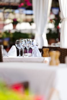 Empty glasses set in restaurant