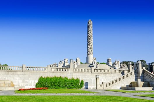 OSLO, NORWAY - JUNE 21, 2012: The Vigeland Park. Sculptures of Gustav Vigeland. Fragment of the Monolith composition. in Oslo, Norway on June 21, 2012