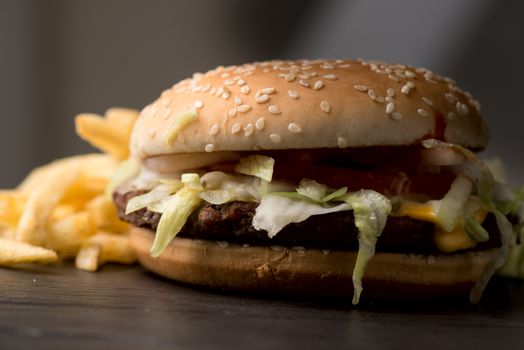 Popular fastfood: soft hamburger with fresh meat