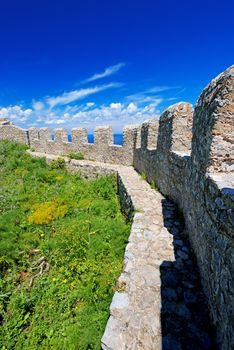 Fortification stone wall at Cefalu, Sicily, Italy