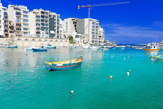 Mediterranean traditional colourful boats luzzu, Malta.