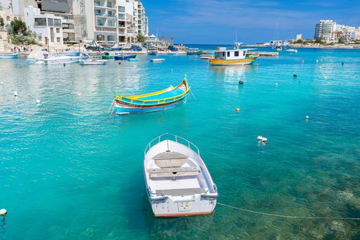 Mediterranean traditional colourful boats luzzu, Malta.