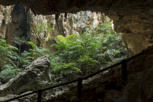 Sunlight through a cave hole in Thailand