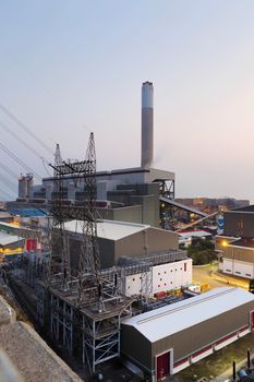 Glow light of petrochemical industry at sunset, hong kong