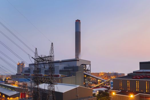 Glow light of petrochemical industry at sunset, hong kong