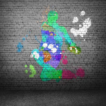 Image with color silhouette of dancer on gray wall