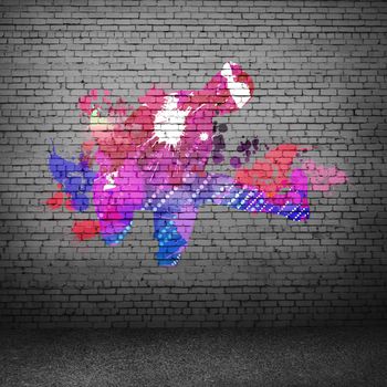 Image with color silhouette of dancer on gray wall